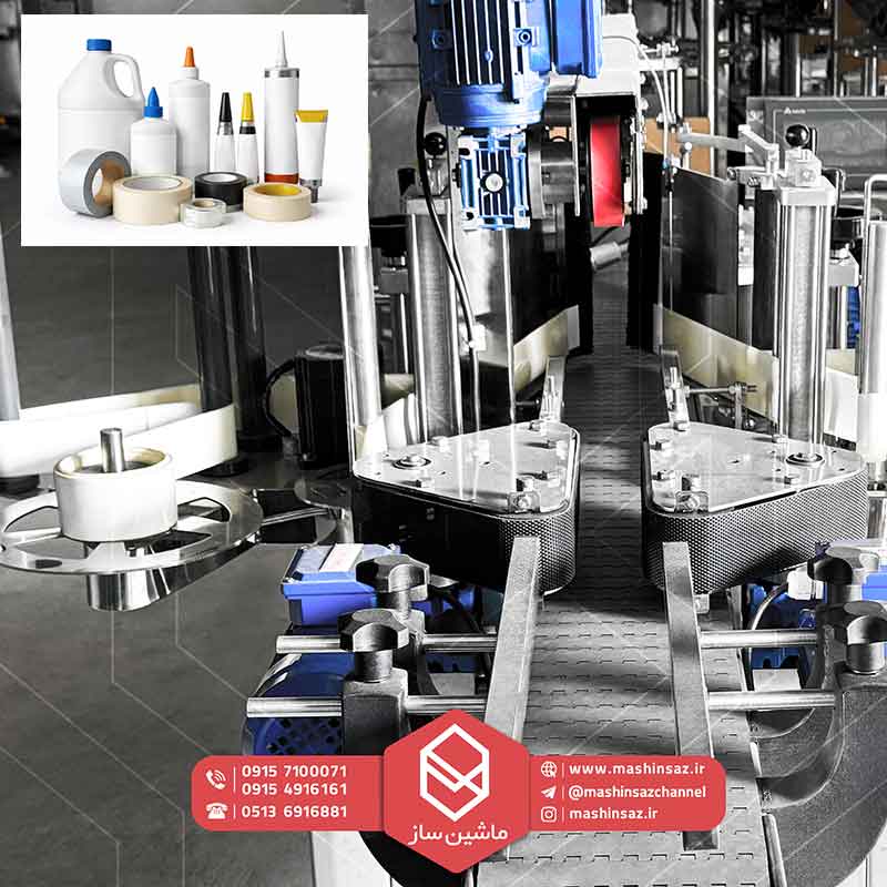 دستگاه لیبل زن چسب صنعتی اتوماتیک پشت چسب دار برای بطری و گالن چسب چوب و PVC